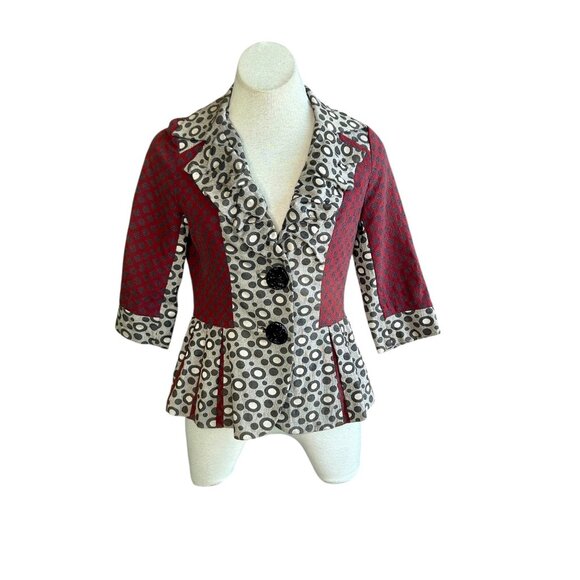 An Ren New York Colorful Polka Dot Patchwork Peplum Jacket Size Medium - Picture 1 of 10